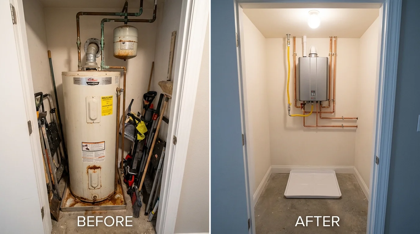 Tank water heater versus wall-mounted tankless unit comparison for Fritch, TX homeowners