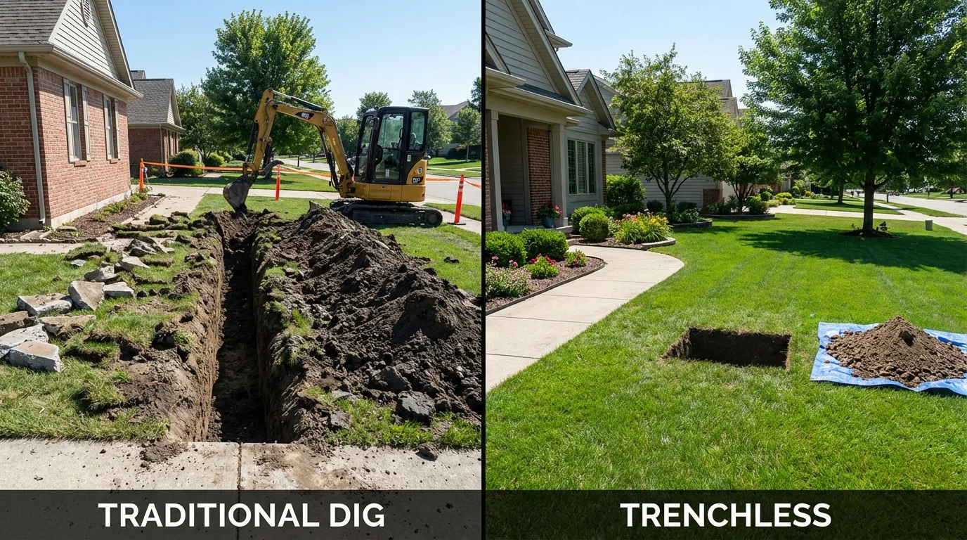 Trenchless sewer repair with minimal yard damage versus traditional excavation in Fritch, TX